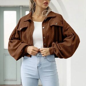 Brown Corduroy Cropped Jacket - Women